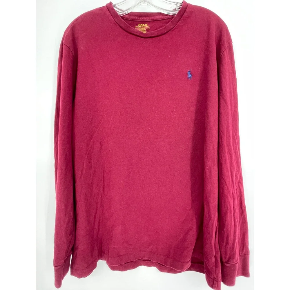 Polo Ralph Lauren Mens Long Sleeve T-Shirt Burgundy Maroon Classic‎ Fit Medium